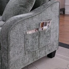 YOGLAD Modern Chaise Lounge Sofa Chair Indoor With Storage Ottoman, 2 Seater Sofa With Chaise Lounge, Irregular Armrest Loveseat Couch With Checkered Cushions And 2 Throw Pillows, Comfortable Fabric Upholstered Small Sofa For Living Room Bedroom Apartment, Easy Assembly - 灰色 - 查看 7