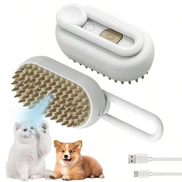 Cepillo de vapor 4 en 1 para gatos y perros para eliminación de pelo, cepillo de vapor recargable para gatos, cepillo de vapor antiestático para mascotas, masaje, limpieza, eliminación de pelo y arreglo, los mejores suministros para mascotas