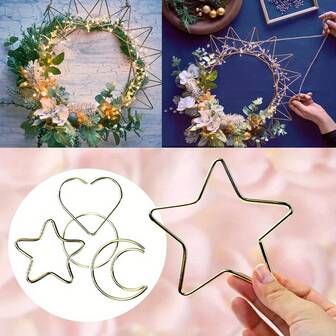 4/5/10件套金属环 - 适用于工艺品、装饰、悬挂 - 五角星、圆形、月亮、心形，4种尺寸，可用于制作捕梦网、墙面装饰