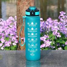 1pc 1L Spacious Silicone Strap Bounce Lid UV Printed Large Capacity Sports Water Bottle - Multicolor - View 6