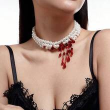 1 Pcs Dripping Blood Imitation Pearl Necklace Niche Personality Shopping Hip-Hop Girl Style Collarbone Chain - 滴血腰鍊-X5980 - 查看 9