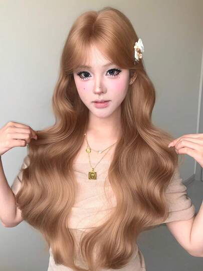 alicegarden Encaje para la frente 4 * 1, peluca de cabello rizado con encaje para la frente, peluca de cabello largo y rizado de color marrón medio, 26 pies de largo, peluca natural y realista para uso diario