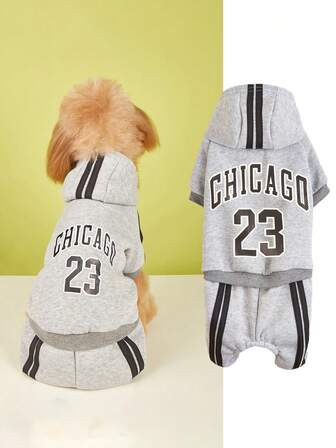 1 pieza Sudadera con capucha con estampado de letras inglesas para perros pequeños, chaqueta de forro polar de otoño para Schnauzer, Pomerania, Shiba Inu