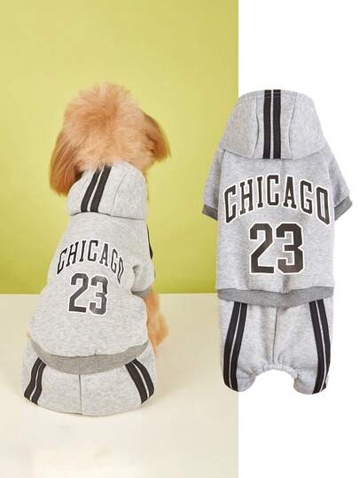 1pc English Letter Print Hooded Sweatshirt For Small Dogs, Autumn Fleece Jacket For Schnauzer, Pomeranian, Shiba Inu