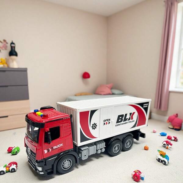 Toy, Toy Car, Container Truck, Toy Container Truck, Container Truck Model, Cargo Truck, Boys' Game, Children's Toy Car, Birthday Gift, With Lights And Music, Inertial Power Drive, Children's Toy Vehicle, Truck, Christmas, Halloween, Holiday Gift, Boys' Gift