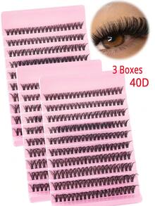 200pcs 40D Thick & Curly C-Curl False Eyelashes, 8-16mm Mixed DIY Eyelash Extension Kit, DIY Lower Lashes, Eyelash Tutorial Booklet, Large Capacity Soft Individual Lashes, Create Fluffy & Natural Y2K Butterfly Element Pink Base Card, Easy DIY Long-Lasting Fake Lashes At Home - Black - View 11