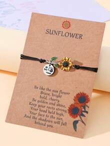 Goodwaro 1pc Elegant Alloy & Enamel Sunflower Beaded Bracelet With Delicate Card Package Perfect For Women's Daily Wear Valentines,Mom,Mother,Mother's Day,Gift - Multicolor - View 5