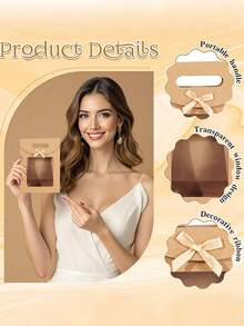 5pcs Bowknot Transparent Window Gift Bags, Extra Small/Small/Medium/Large Size, Brown Color, Suitable For Birthday Party, Christmas, Mystery Box