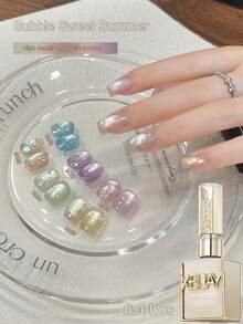 XEIJAYI 6pcs Bubble Sweet Summer Cat Eye Nail Polish Gel Set 2025 New Style Blue Pink Cat Eye Nail Art Suitable For Women's Nail Salon Design - Nhiều màu - Xem 2