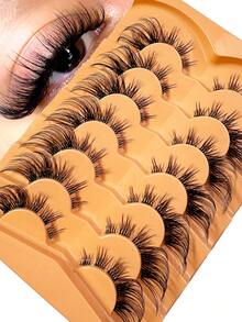 7 Pairs Transparent Meme Lashes Cat Eye False Eyelashes Manga Eyelashes Short Soft 3d Faux Mink Eyelashes Natural Makeup,Gift For Women & Girl,7mm-16mm,False Eyelashes Natural,Ultra-Light,Long-Lasting,Enlarged Double Eye,Handmade,Soft,Skin-Friendly,Individual Lashes,Cat Eye Lashes,Professional,For Women-XF2 - 黑色 - 查看 2