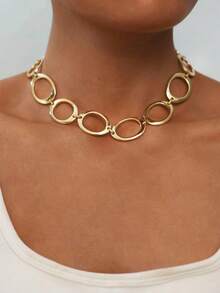 1件哑光金/银色不对称粗项链，适合女性日常佩戴（避免长时间暴露于高温、海水等环境中） - 金色厚實項鍊 - 查看 5