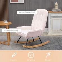 HOMCOM Rocking Chair Padded Relaxing Chair With Sherpa Fleece In Pink Up To 150 Kg Comfortable Swing Chair 63x95x97cm - Pink - View 2