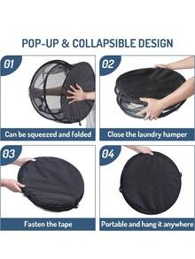 超大号可折叠洗衣篮，网状材质，带提手，适用于洗衣房、浴室、儿童房、大学宿舍、旅行、露营、礼品篮等多种场合。 - 彩色 - 查看 9