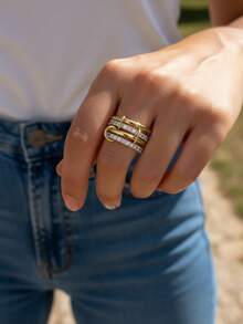 ESBERRY 1枚优雅彩色钻石戒指，S925纯银材质，简约休闲设计，适合日常佩戴、派对、情人节礼物 - 附鑽四環戒指 - 查看 3