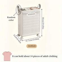 带轮可折叠洗衣篮 - 耐用塑料可折叠储物箱，便携式多隔层衣物收纳篮，适用于浴室、卧室和洗衣房的储物整理箱，穿孔设计，易握手柄，洗衣房洗衣篮 - 彩色 - 查看 12