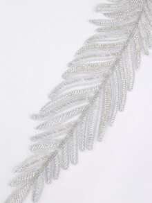 1pc/Pack, 4 Color Options, New Leaf Shaped Mesh Lace Embroidered Beaded Applique Patch, Handmade, Suitable For Apparel Accessories, DIY Wedding Dress Decor, Length: 40cm/15.7in