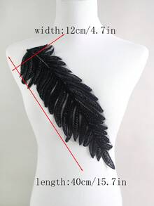 1pc/Pack, 4 Color Options, New Leaf Shaped Mesh Lace Embroidered Beaded Applique Patch, Handmade, Suitable For Apparel Accessories, DIY Wedding Dress Decor, Length: 40cm/15.7in