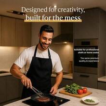 Minimalist Black Chef Apron - Pocket-Free, Unisex Adult Apron For A Sleek Look | Kitchen Essentials/Chef Aprons/Beginner Kitchen Tools/Cooking Must-Haves - Black - View 2