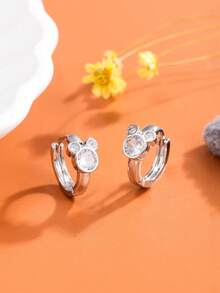 1pc Funny Cartoon Mouse Hoop Earrings Fashionable Simple Style Copper Silver Inlaid With Sparkling Cubic Zirconia Women's Earrings Ideal For Casual Wearing And Gifting - Silver - View 1