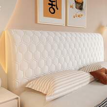 1 件纯色床头板罩，高弹力防尘，加厚绗缝，适用于单人床和双人床