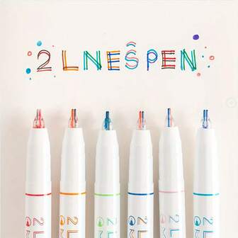 6pcs Dual-Tip Colorful Marker Pens - Vibrant Double-Line Stereo Effect, Single Head, Series By ONESEPEN, Perfect For Art, Office & School Projects