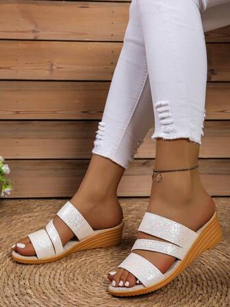 2025 Sommer Damen Plateau-Keilsandalen, farblich abgesetzter offener Zeh Strand Lässig Pantoletten, Plateau-Sohle Slide Sandalen, bitte bestellen Sie entsprechend der Größentabelle, da sie klein ausfallen