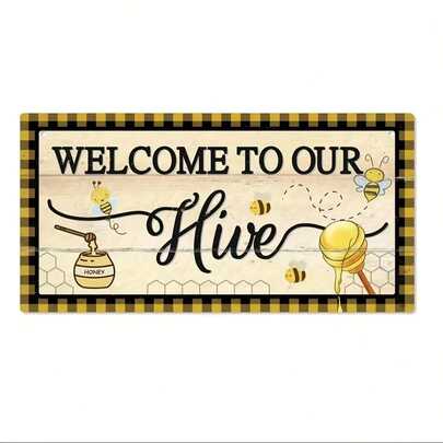 1 Stück Bienen Holzschild, "Willkommen in unserem Bienenstock" Poster, hängende Plakette flache Wandkunst Dekoration für Veranda, Garten, Hof ohne Rahmen 50x100cm/19.68x39.37inch