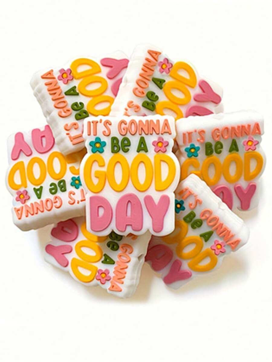 5-Pack "Today Must Be A Good Day" Silicone Beads - Perfect For DIY Jewelry, Keychains, And Crafts | Durable Rubber Beads For Creative Beading And Decoration - 5pcs-GoodDay - 查看 1