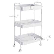 Folding Trolley Cart Shelf Storage Rack Rolling Office Wheels Metal 3/4/5 Tier - Black - View 15