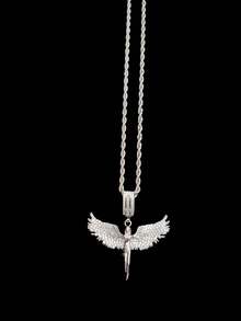 1pc Cubic Zirconia Angel Shaped Pendant & 1pc Stainless Steel Twisted Chain Necklace, Unisex Hip Hop Punk Pendant Necklace, Fashionable Vintage Jewelry, Suitable For Daily Wear Or Parties, Gift For Valentine - Yellow Gold - View 10