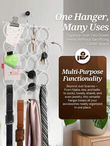 28环围巾挂架，适用于围巾和领带，多环领带展示架，灵感源自鹦鹉攀爬架的彩色编织腰带收纳架，围巾和丝巾收纳架，可折叠多功能悬挂式收纳架，适合家庭使用，节省空间的衣橱配件，卧室浴室衣柜整洁有序，便于携带的可折叠设计，完美的节日礼物，日常造型和衣橱收纳方案 - 彩色 - 查看 6