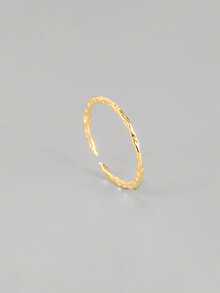 1 pieza Anillo abierto minimalista asimétrico con textura de plata de ley 925, joya ajustable como regalo para mujeres - Dorado - Ver 4