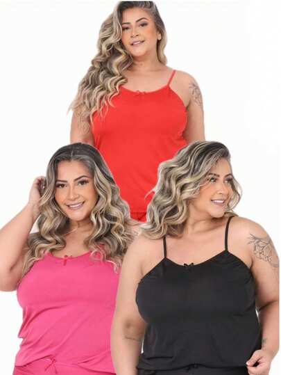 Kit com 3 Baby Boll Plus Size em Poliéster Liso Short Doll Feminino Pijama Adulto mais Conforto para Dormir Linha Noite.