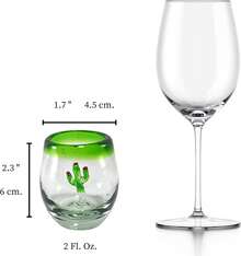 MAREY Vasos Mezcaleros Tequileros Vidrio Soplado Artesanal Hecho en Mexico| 2 Oz. Barril(Puesto Verde - Cactus, 2) - Posta Verde - Agave - Ver 5