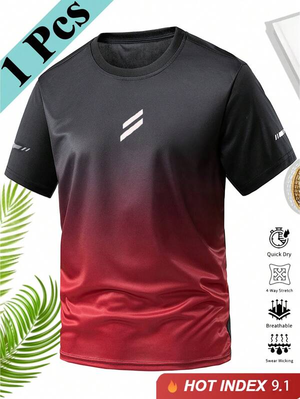 T-shirt à manches courtes ombré pour homme, tenue de sport pour homme, respirant pour homme, pour les sports de plein air, l'entraînement, la course, le port quotidien décontracté, pour les athlètes, les maris, les petits amis