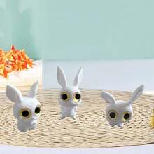 3PCS Rabbit Figurines Set Realistic Animal Statues Perfect For Home Decor Garden Display - White - View 4