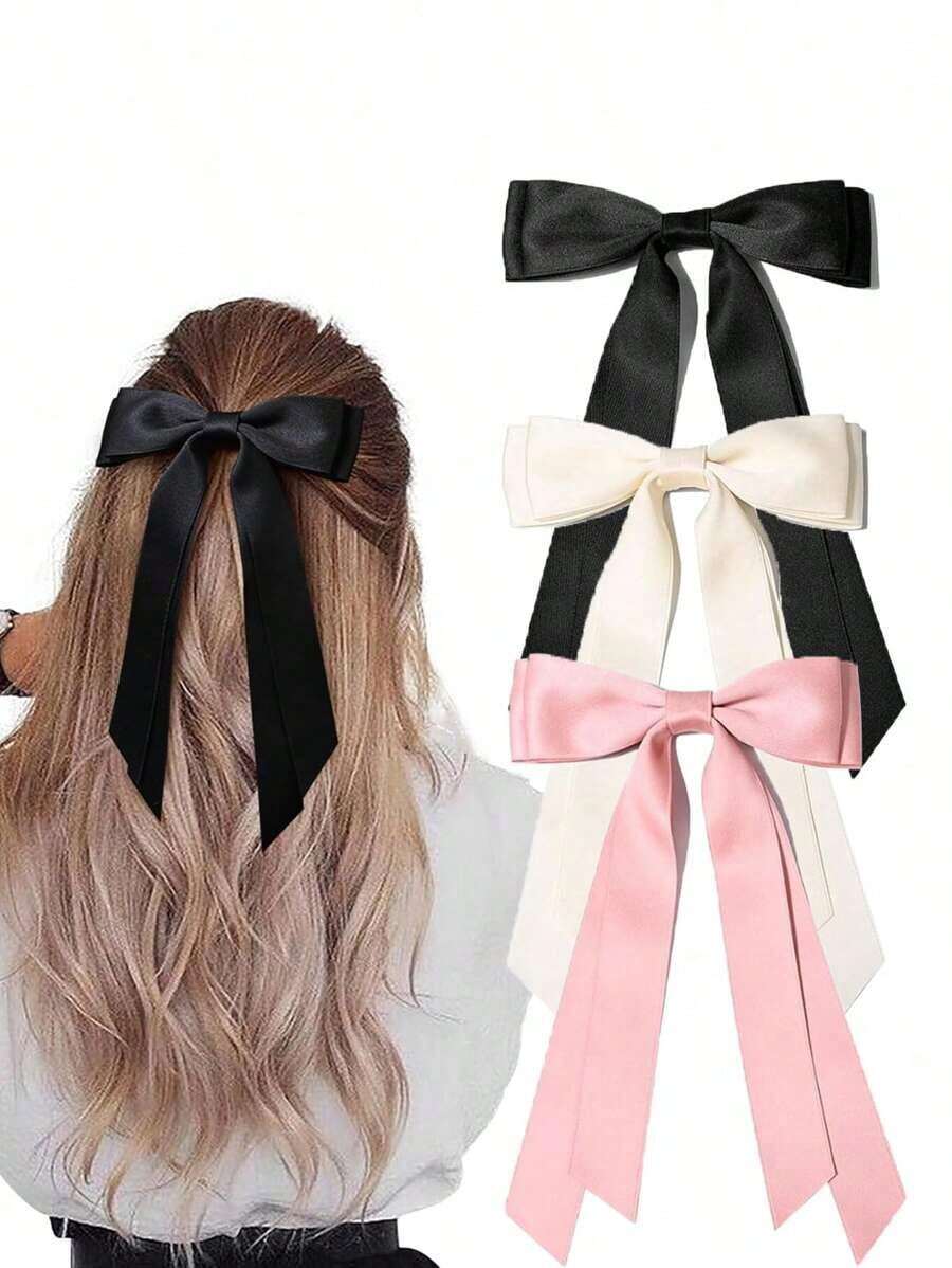 3pcs Satin Bow Hair Clips, Pink Hair Ties, Metal Butterfly Hair Accessories, Hair Claws, Hair Clips For Women & Girls, Valentine's Day Gift, Head Accessories 80JB - 多色 3 - 查看 1