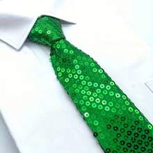 1pc Men's Solid Color Sequin Casual Zipper Necktie, Suitable For Holidays And Parties - Black - View 8