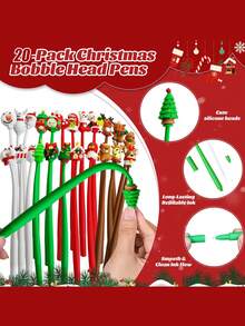 20支/套圣诞卡通中性笔，趣味圣诞树、雪人、姜饼人造型，中性墨水圆珠笔，适合作为圣诞派对礼物、办公及家居用品 - 彩色 - 查看 4