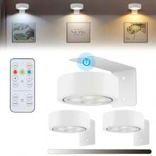 3 pièces Éclairage sous meuble, appliques murales, lampes de peinture LED, lampes d'affichage d'art, éclairage de meuble avec télécommande, variateur et fonction de minuterie, alimenté par piles (piles non incluses), 3 modes d'éclairage, convient pour galerie d'art, studio, chambre à coucher (blanc, noir, doré) - CW - Voir 3