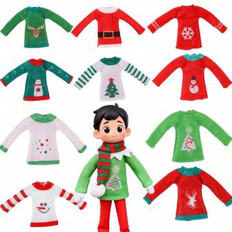 30厘米书架娃娃圣诞毛衣，适合淘气派对节日装饰摄影道具的服装，书架娃娃配件，圣诞树装饰，必备圣诞礼物，生日派对，酒瓶装饰，家庭聚会装饰