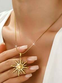 1 件独特设计时尚水晶月亮、太阳、星星吊坠项链，优雅百搭项圈项链，适合女性日常佩戴和派对配饰，礼物 - 太陽花吊墜項鍊 - 查看 6
