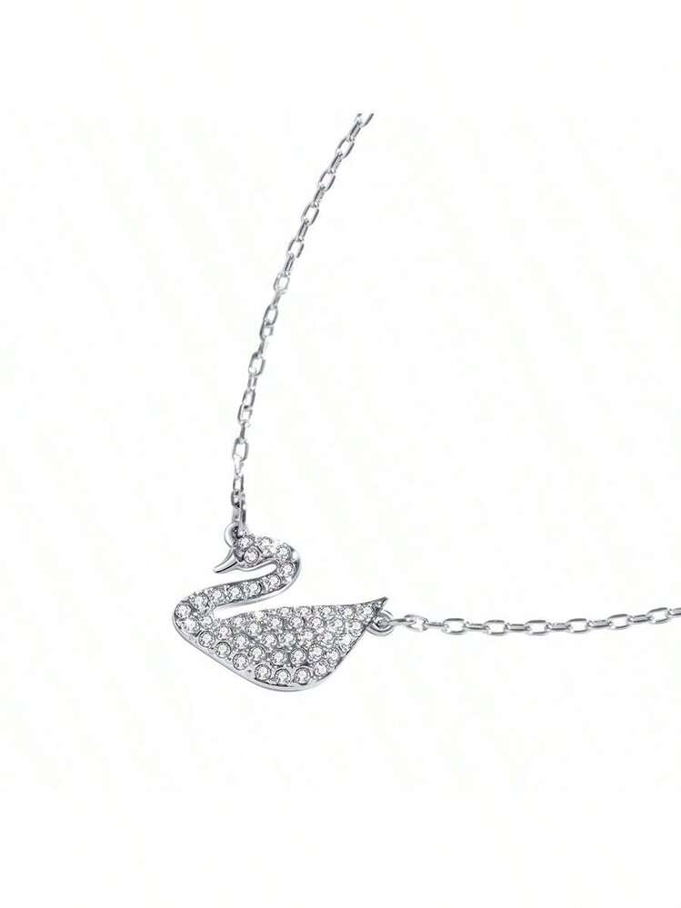Swarovski SWAN 經典銀天鵝鎖骨鏈銀色鏈條項鍊女母親節禮物聖誕節禮物女友禮物生日禮物時尚項鍊女 - 銀色 - 查看 3