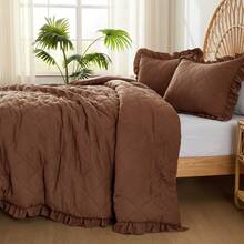 Elegant Phoebe 2/3 Pieces Mini Diamond Patterning Bedding Comforter Set,All Season Family Home Textile Fits Modern Bedroom Décor,2 Pieces For Twin-Twin XL Size And 3 Pieces For Full-Queen-King-Cal King Size, Mother's Day Thanks Giving Gifts - Brown - View 4