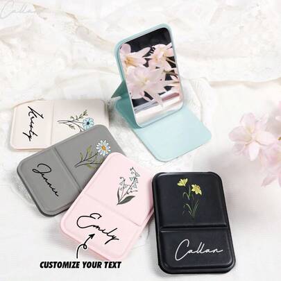 1 pièce Miroir de maquillage carré personnalisé, miroir de poche, peut personnaliser le nom et le logo, cadeau pour demoiselle d'honneur, miroir de maquillage pliable, miroir de maquillage de voyage