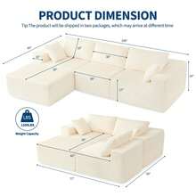 108inch Modular Sectional Sofa, Corduroy Sponge Compression Sofa With Deep Seat, Comfy Memory Foam Sofa For Living Room Bedroom, No Assembly Required(Ship In 2 Boxes) - White - View 9