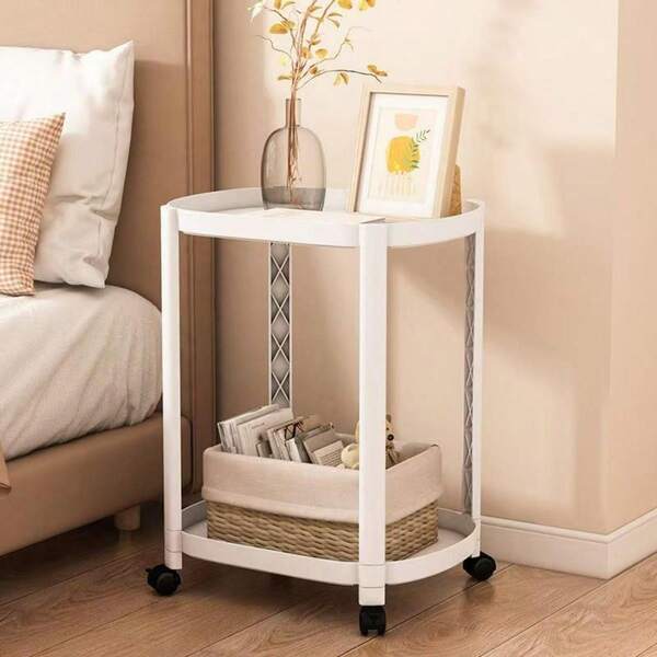 1pc Double Layered Small Edge Table, With Brake Casters For Easy Movement, Detachable And Portable Desk, Home Decor Furniture Living Room Sofa Side Table, Bedroom Bed Side Table Corner Table, Patio Furniture Coffee Table, Outdoor Furniture Travel/Camping Table