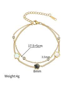 1 件不锈钢金色五瓣花和贝壳多层手链，简约风格，适合女士 - 黃色 - 查看 5