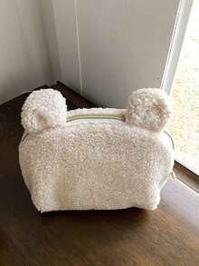 Personalized Cute Plush Bear Ear Makeup Bag For Girl, Soft Fleece Cosmetic Pouch With Zipper, Large Capacity Travel Toiletry Bag, Portable Makeup Organizer, Storage Bag For Daily Use, Gifts, And Travel Essentials, Cute Gift For Girls - Multicolor - View 7