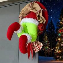Corona navideña para puerta, guirnalda artificial de peluche con forma de ladrón y lazo para la puerta principal - Multicolor - Ver 4